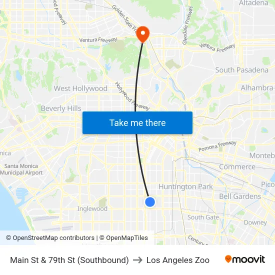 Main St & 79th St (Southbound) to Los Angeles Zoo map