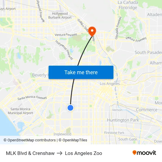 MLK Blvd & Crenshaw to Los Angeles Zoo map