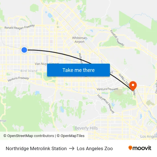 Northridge Metrolink Station to Los Angeles Zoo map