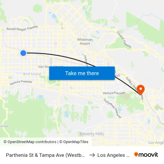 Parthenia St & Tampa Ave (Westbound) to Los Angeles Zoo map