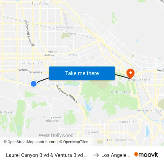Laurel Canyon Blvd & Ventura Blvd Northbound to Los Angeles Zoo map
