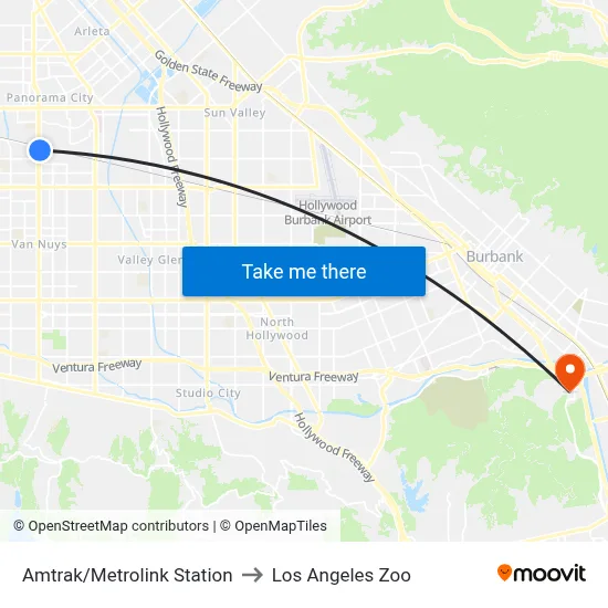 Amtrak/Metrolink Station to Los Angeles Zoo map