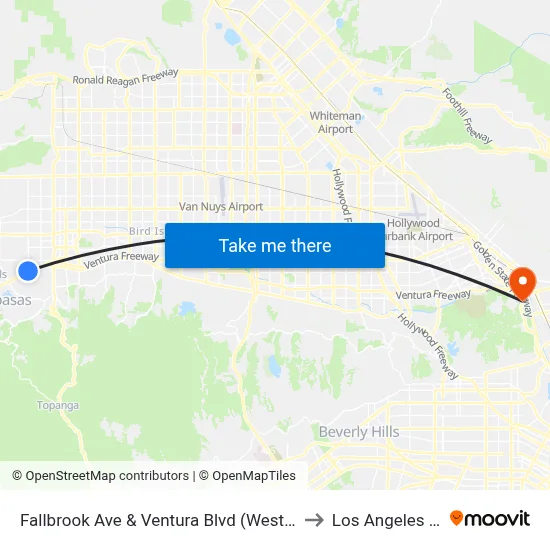 Fallbrook Ave & Ventura Blvd (Westbound) to Los Angeles Zoo map