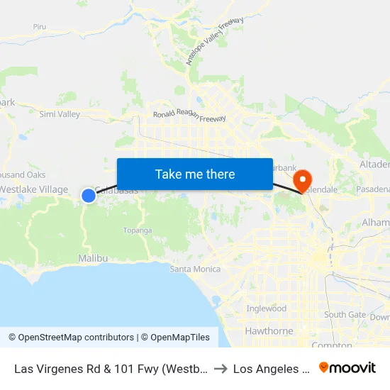 Las Virgenes Rd & 101 Fwy (Westbound) to Los Angeles Zoo map