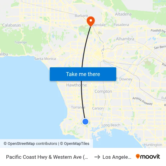 Pacific Coast Hwy & Western Ave (Westbound) to Los Angeles Zoo map