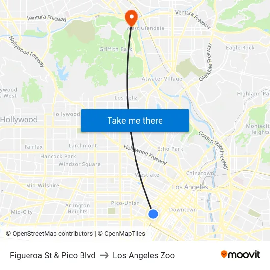 Figueroa St & Pico Blvd to Los Angeles Zoo map