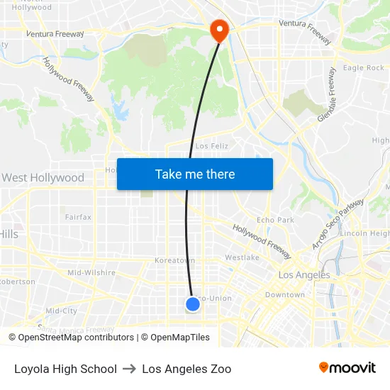Loyola High School to Los Angeles Zoo map