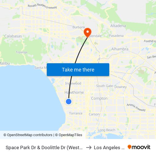 Space Park Dr & Doolittle Dr (Westbound) to Los Angeles Zoo map