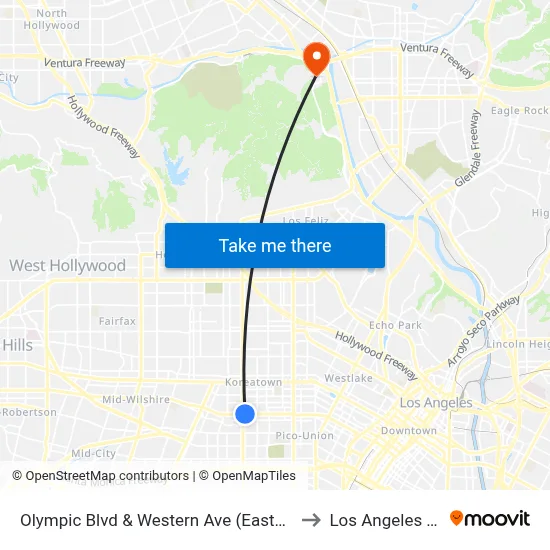 Olympic Blvd & Western Ave (Eastbound) to Los Angeles Zoo map