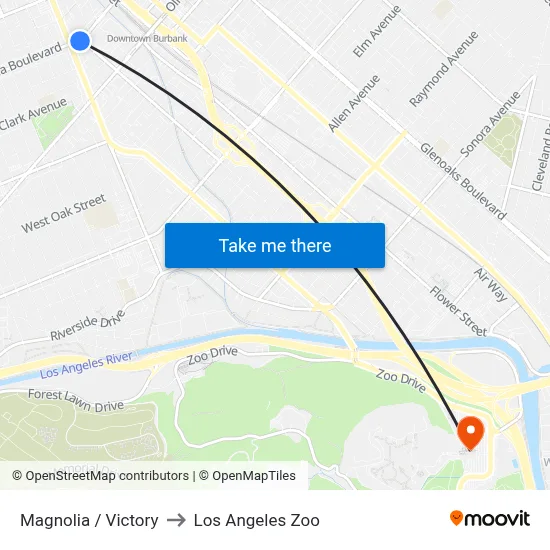 Magnolia / Victory to Los Angeles Zoo map