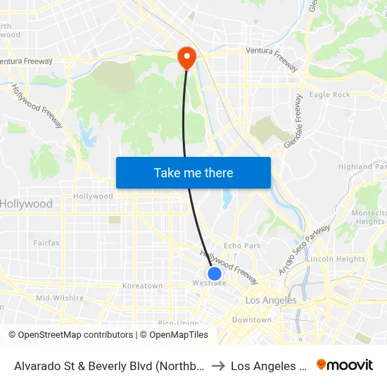 Alvarado St & Beverly Blvd (Northbound) to Los Angeles Zoo map