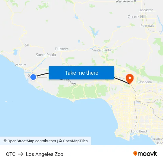 OTC to Los Angeles Zoo map