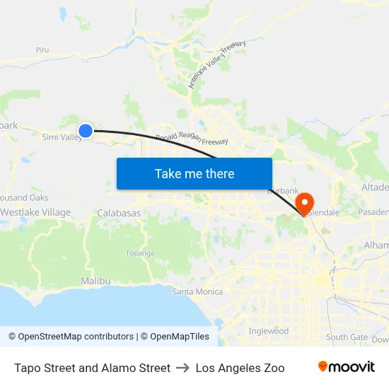 Tapo Street and Alamo Street to Los Angeles Zoo map