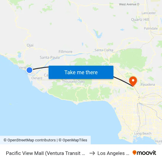Pacific View Mall (Ventura Transit Center) to Los Angeles Zoo map