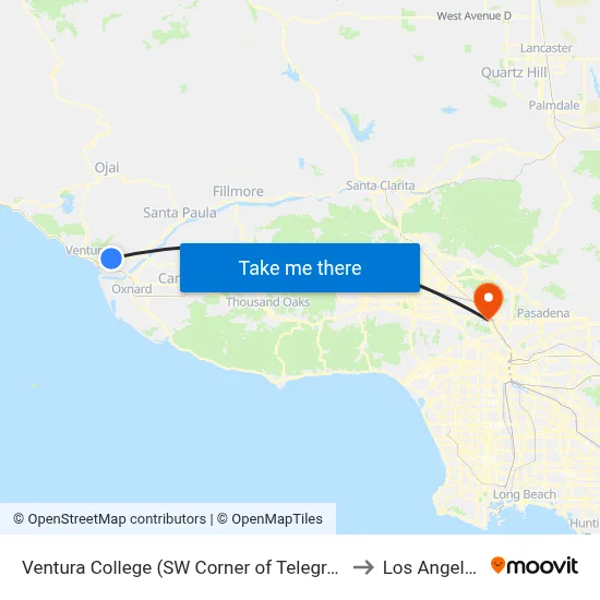 Ventura College (SW Corner of Telegraph/Estates Ave) to Los Angeles Zoo map