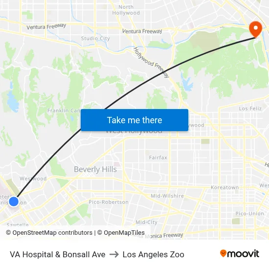 VA Hospital  & Bonsall Ave to Los Angeles Zoo map