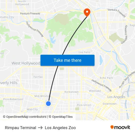 Rimpau Terminal to Los Angeles Zoo map
