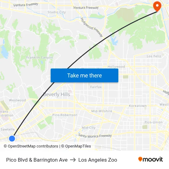 Pico Blvd & Barrington Ave to Los Angeles Zoo map