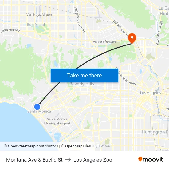 Montana Ave & Euclid St to Los Angeles Zoo map