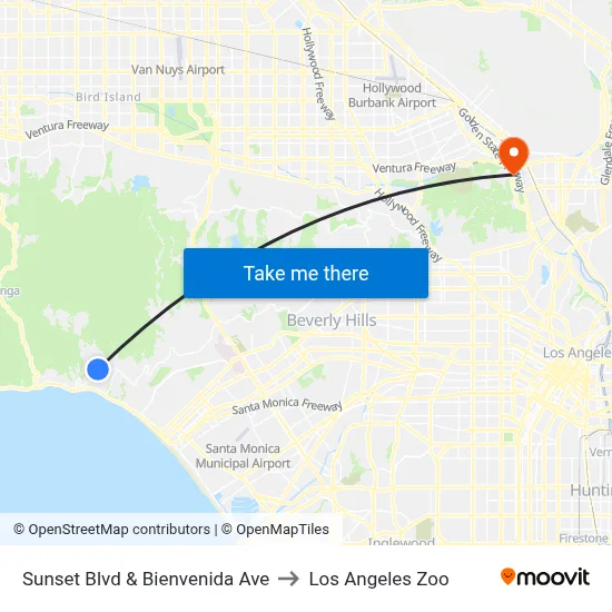 Sunset Blvd & Bienvenida Ave to Los Angeles Zoo map