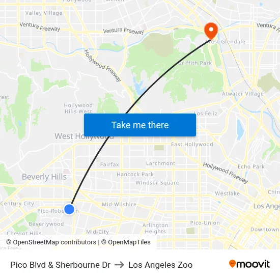 Pico Blvd & Sherbourne Dr to Los Angeles Zoo map