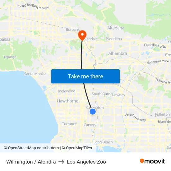 Wilmington / Alondra to Los Angeles Zoo map