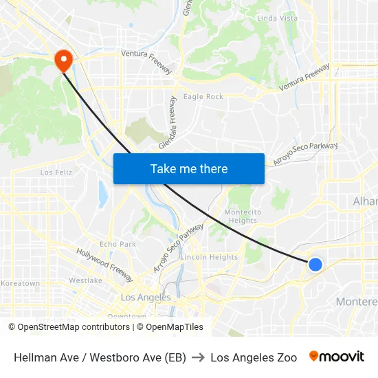 Hellman Ave / Westboro Ave (EB) to Los Angeles Zoo map