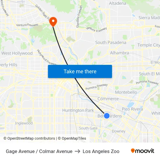 Gage Avenue / Colmar Avenue to Los Angeles Zoo map