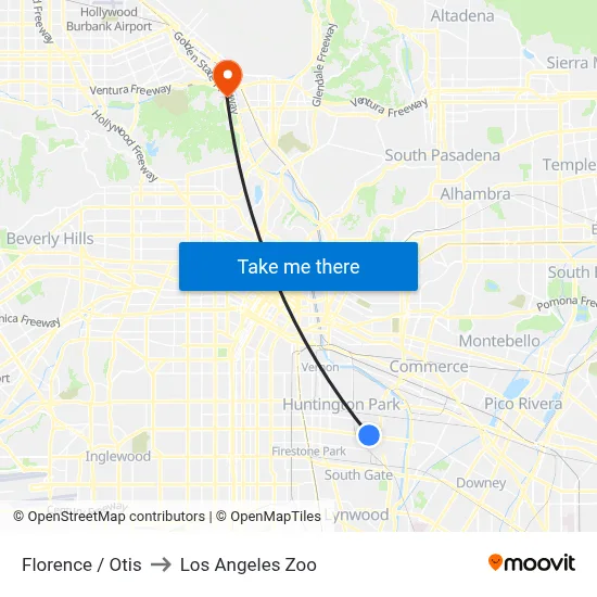Florence / Otis to Los Angeles Zoo map