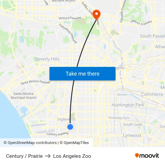 Century / Prairie to Los Angeles Zoo map