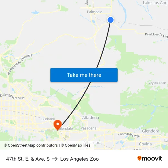 47th St. E. & Ave. S to Los Angeles Zoo map