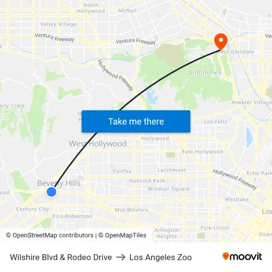 Wilshire Blvd & Rodeo Drive to Los Angeles Zoo map