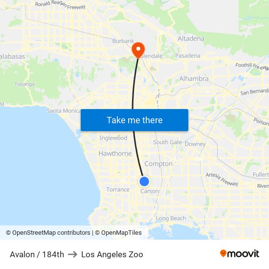 Avalon / 184th to Los Angeles Zoo map