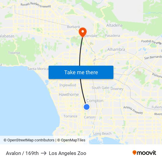 Avalon / 169th to Los Angeles Zoo map