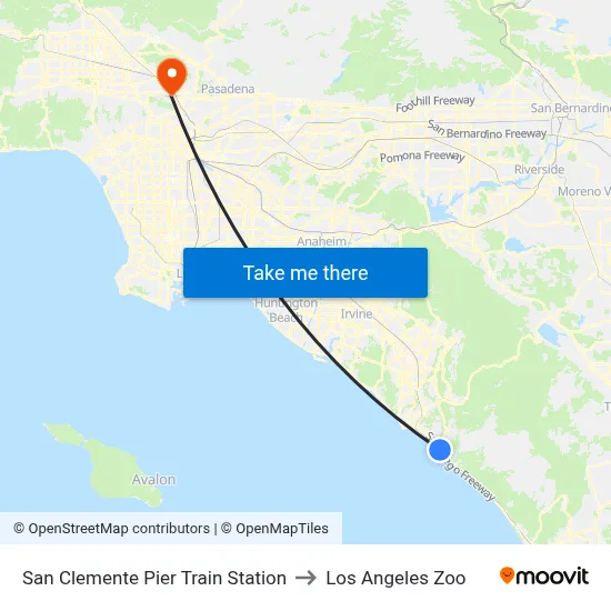 San Clemente Pier Train Station to Los Angeles Zoo map