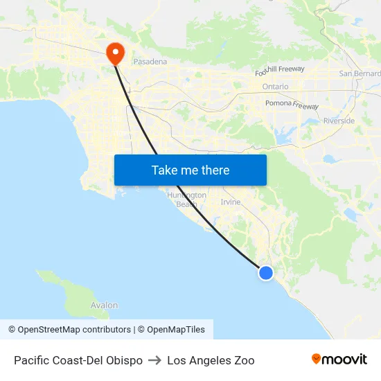 Pacific Coast-Del Obispo to Los Angeles Zoo map