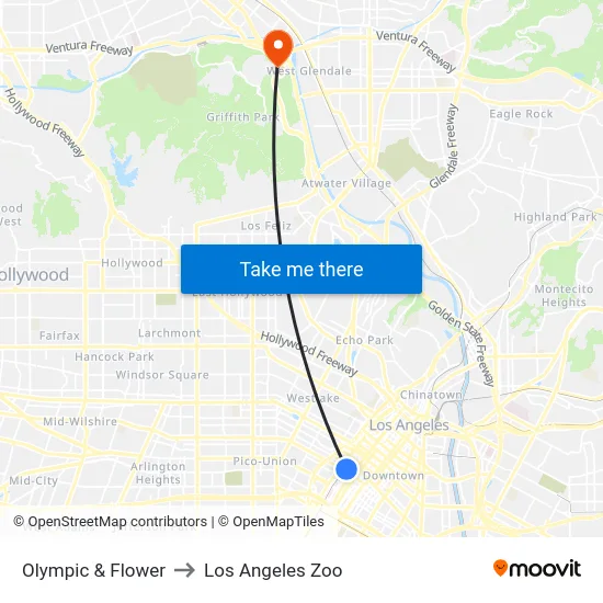Olympic & Flower to Los Angeles Zoo map