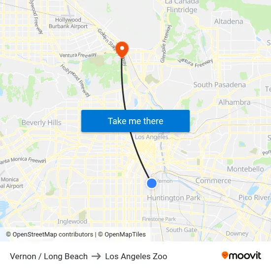 Vernon / Long Beach to Los Angeles Zoo map