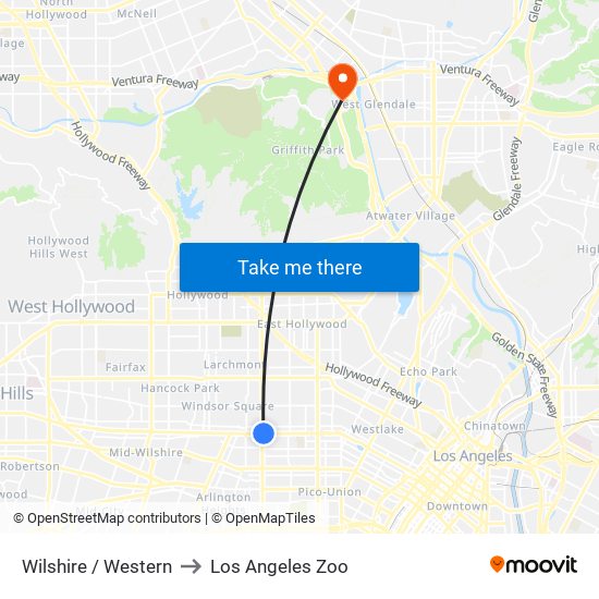 Wilshire / Western to Los Angeles Zoo map