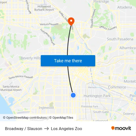 Broadway / Slauson to Los Angeles Zoo map