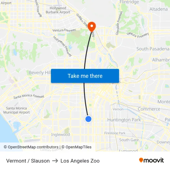 Vermont / Slauson to Los Angeles Zoo map