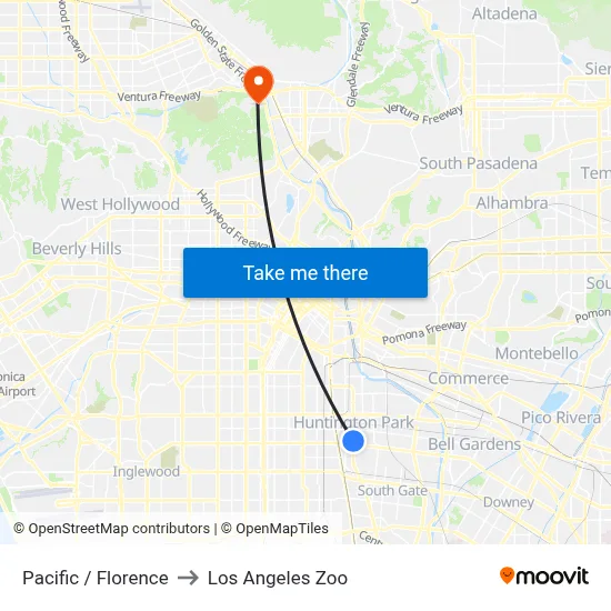 Pacific / Florence to Los Angeles Zoo map