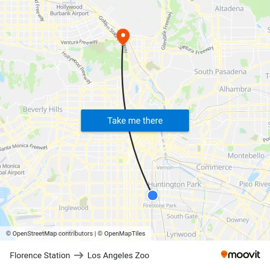 Florence Station to Los Angeles Zoo map