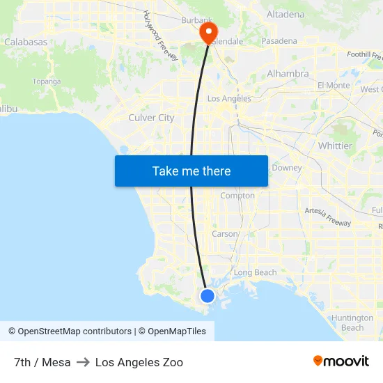 7th / Mesa to Los Angeles Zoo map