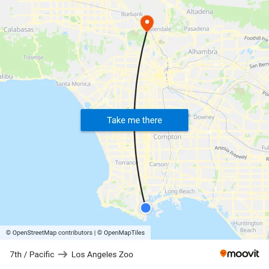 7th / Pacific to Los Angeles Zoo map