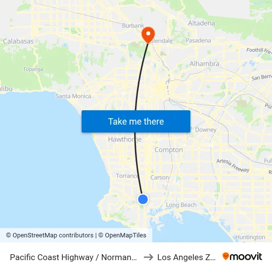 Pacific Coast Highway / Normandie to Los Angeles Zoo map