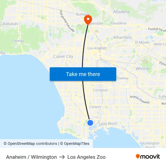 Anaheim / Wilmington to Los Angeles Zoo map