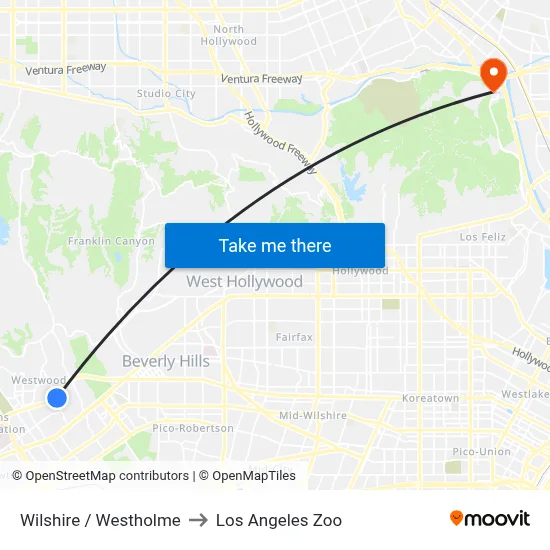 Wilshire / Westholme to Los Angeles Zoo map