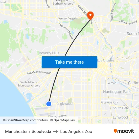 Manchester / Sepulveda to Los Angeles Zoo map