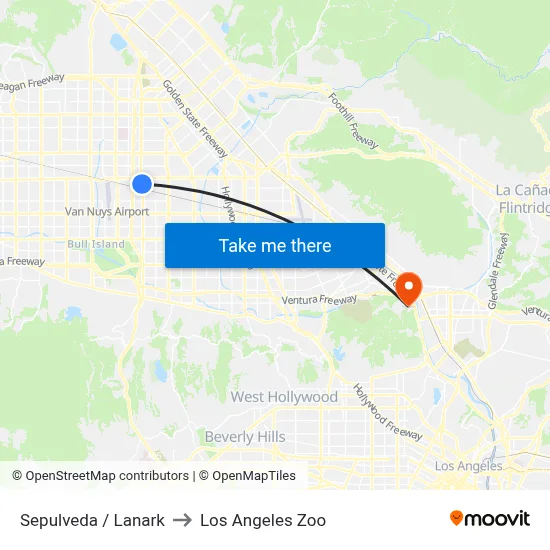 Sepulveda / Lanark to Los Angeles Zoo map